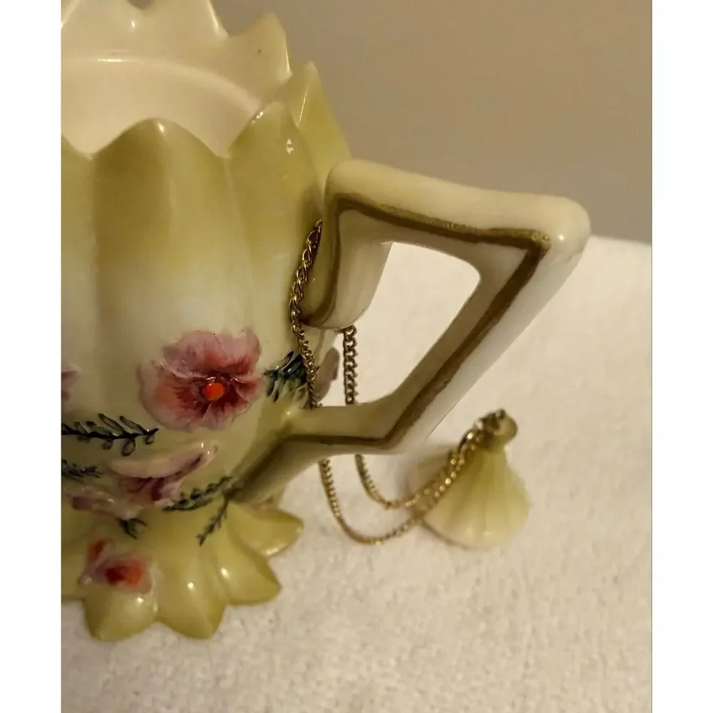 Vintage German Nini Decorative Scalloped Miniature Teapot. Hand painted.